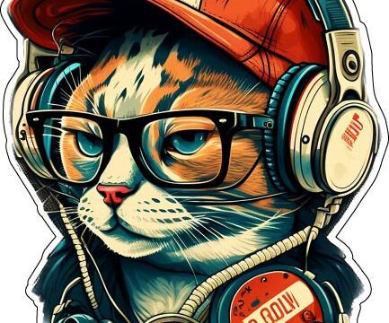 Adorable DJ Cat With Intelligent Glance Wearing a Trendy Cap, Fashionable Glasses And Funky Headphones Vinyl Sticker