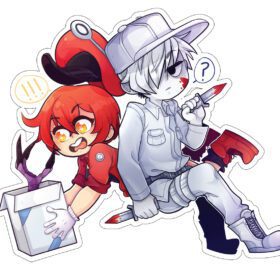 Cells At Work Red And White vinyl sticker