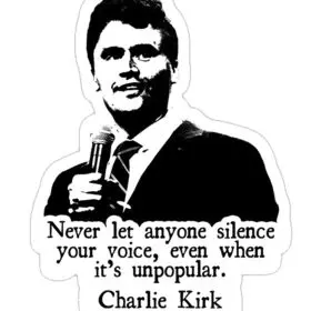 Charlie Kirk Never Let Anyone Silence Your Voice Inspirational Quote Motivational Speech Freedom of Expression Political Typography Vinyl Sticker/ printed decal / label / autocollant wall poster