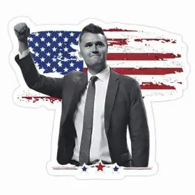 Charlie Kirk American Conservative Leader Powerful USA Patriot Figure with Raised Fist & Flag Political Motivation vinyl sticker