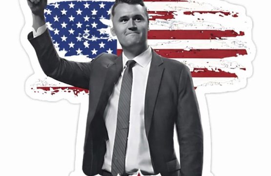 Charlie Kirk American Conservative Leader Powerful USA Patriot Figure with Raised Fist & Flag Political Motivation vinyl sticker