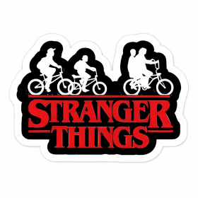 Stranger Things Retro 80s Logo Hawkins Bike Scene Silhouette Netflix Sci-Fi Horror Aesthetic Vintage Red Typography vinyl sticker