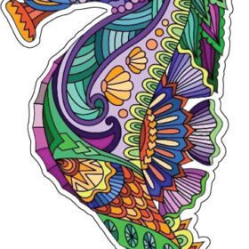 Colorful Seahorse Spirit Oceanic Animal Aquarium Life Bahamian Tattoo Artistry Illustration Underwater Art vinyl sticker