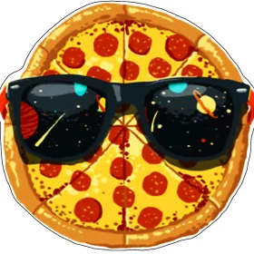 Add some sizzle to your belongings with our cool vinyl sticker featuring a delicious, greasy pizza wearing trendy sunglasses!