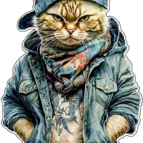 Cool Stylish Fancy Cat In A Hat With Feline Fashion Attitude Art vinyl sticker / printed vinyl decal