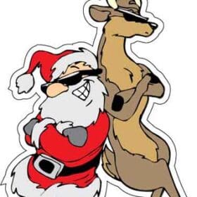 Cool Santa and Reindeer Christmas Holiday Event Printed Vinyl Sticker