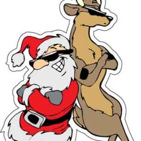 Cool Santa and Reindeer Christmas Holiday Event Printed Vinyl Sticker