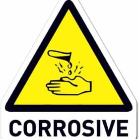 Corrosive Hand Warning Caution Triangle Titled Sign Sticker