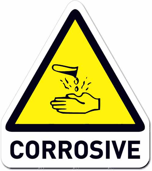 Corrosive Hand Warning Caution Triangle Titled Vinyl Sticker - AG Design