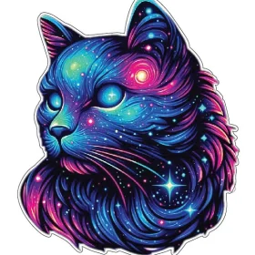 Cosmic Cat Psychedelic Art Galaxies Design Kaleidoscope Pattern Mystic Whiskers Celestial Kitten Universal Creature Star Flush Eyes Space Art vinyl sticker