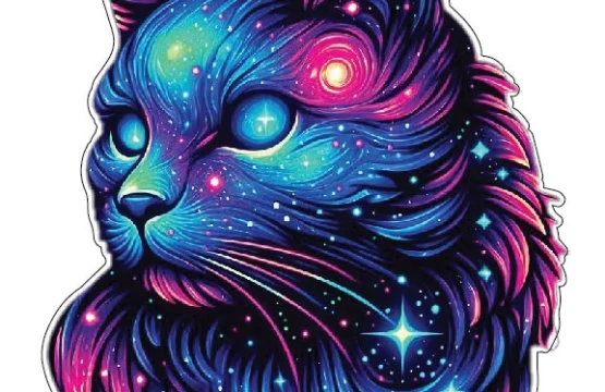 Cosmic Cat Psychedelic Art Galaxies Design Kaleidoscope Pattern Mystic Whiskers Celestial Kitten Universal Creature Star Flush Eyes Space Art vinyl sticker