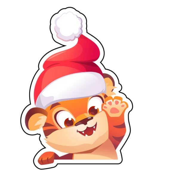 Cute Litter Tiger Santa Claus Hat Paw Saluting 2022 Symbol Vinyl Sticker