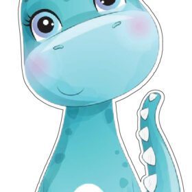 Cute Little Dinosaur Ancient Blue Baby With Pink Hair Tie And Mona Lisa Smile vinyl sticker