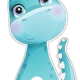 Cute Little Dinosaur Ancient Blue Baby With Pink Hair Tie And Mona Lisa Smile vinyl sticker