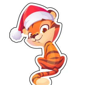 Cute Little Tiger in Santa Claus Christmas Hat Wiggling Its Tail vinyl sticker