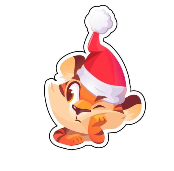 Cute Little Tiger Santa Claus In A Deep Thought 2022 Symbol Vinyl Sticker