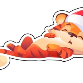 Cute Little Tiger In Santa Claus Hat Sleeping In Peace vinyl sticker