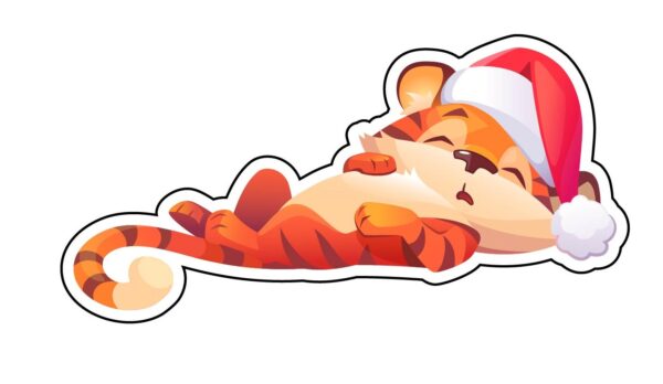 Cute Little Tiger In Santa Claus Hat Sleeping In Peace vinyl sticker