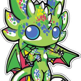 Cute little White Chibi Dragon Baby Anime Cartoon Light Elemental Vinyl Sticker