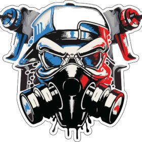 Cyberpunk Painting Gas Mask Guy Logo Professional Painter Sci-Fi post-apocalyptic High Tech Warrior Art vinyl sticker