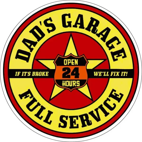 Auto Rto Round Sticker Dad’s Garage Full Service Vintage Auto Repair Retro vinyl sticker