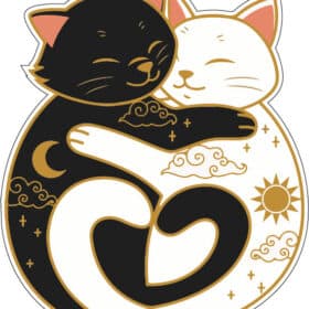 Hugging Cats Day And Night Chinese Symbol Cute Yin Yang Feline Black And White Balance Spiritual Tattoo Religion Art Meditative Design Kawaii Style vinyl sticker
