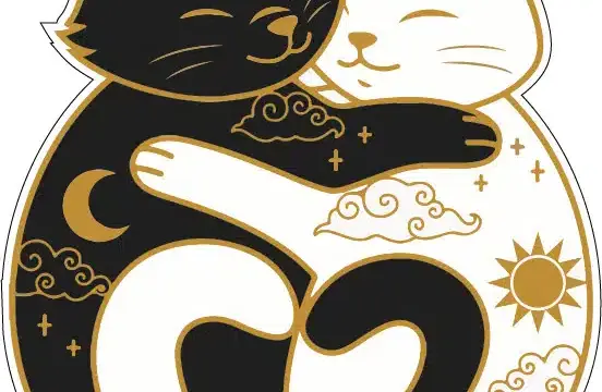 Hugging Cats Day And Night Chinese Symbol Cute Yin Yang Feline Black And White Balance Spiritual Tattoo Religion Art Meditative Design Kawaii Style vinyl sticker