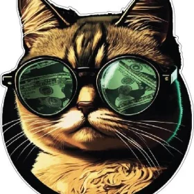 Cyberpunk Cool Wise Thug Cat In Dollar Sunglasses Art vinyl sticker