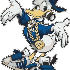 Donald Duck Team Leader Sporting Chains Medal Champion In Stylish Gang Suit Cap And Cigar Swagger Pop Culture Cartoon Art Vinyl Sticker