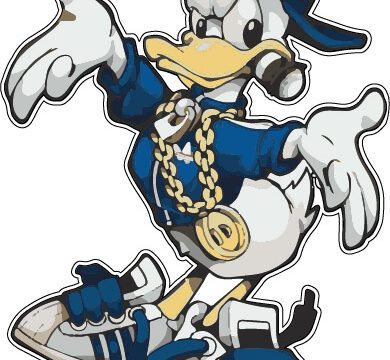 Donald Duck Team Leader Sporting Chains Medal Champion In Stylish Gang Suit Cap And Cigar Swagger Pop Culture Cartoon Art Vinyl Sticker