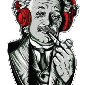 Einstein Loves Music Famous Genius Scientist Physicist Mysterious Universe Smile Red Headphones Smoking Pipe Art vinyl sticker