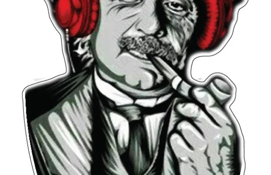 Einstein Loves Music Famous Genius Scientist Physicist Mysterious Universe Smile Red Headphones Smoking Pipe Art vinyl sticker