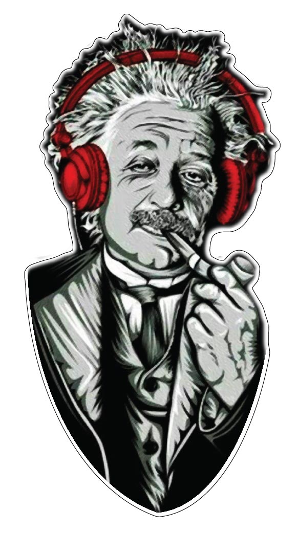 Einstein Loves Music Famous Genius Scientist Physicist Mysterious Universe Smile Red Headphones Smoking Pipe Art vinyl sticker