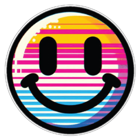 Retro Smiley Face Happy Emoji Symbol 90s Aesthetic Smile Logo Positive Attitude Vibrant Friendly Colors Vintage Design Nostalgic Art vinyl sticker