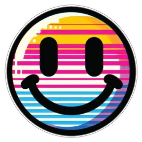 Retro Smiley Face Happy Emoji Symbol 90s Aesthetic Smile Logo Positive Attitude Vibrant Friendly Colors Vintage Design Nostalgic Art vinyl sticker