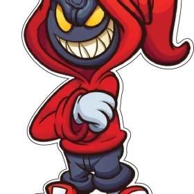 Evil Hooded Cartoon Character Sinister Smirker Wearing Red Hood vinyl Sticker