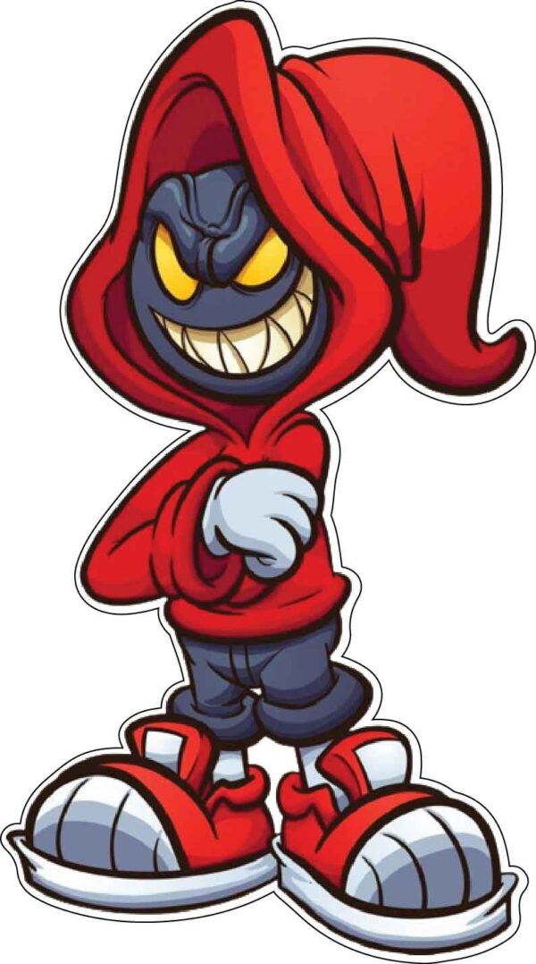 Evil Hooded Cartoon Character Sinister Smirker Wearing Red Hood vinyl Sticker