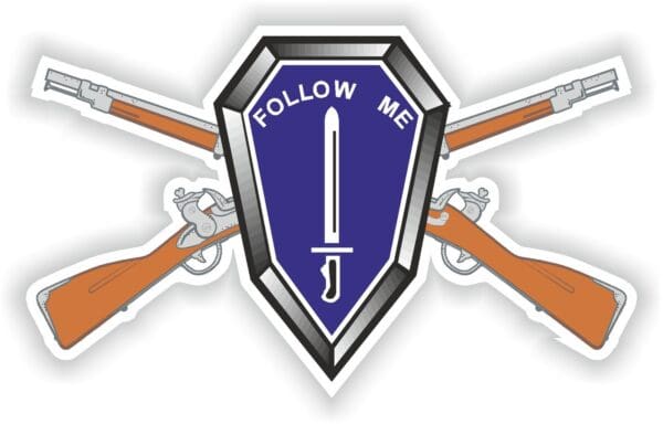 FOLLOW ME CROSS RIFLES US ARMY Vinyl Sticker.JPG