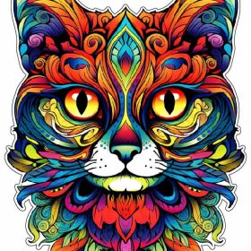 Fancy Cat Psychedelic Rainbow Kitty Colorful Feline Retro Trippy Elegant Aesthetic Cute Animal vinyl sticker