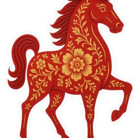 Fancy Red Horse Flower Design vinyl sticker