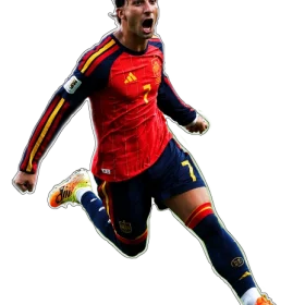 Ferran Torres celebrating his decisive 106th-minute goal following 1-0 extra-time Spain win over Argentina at MetLife Stadium