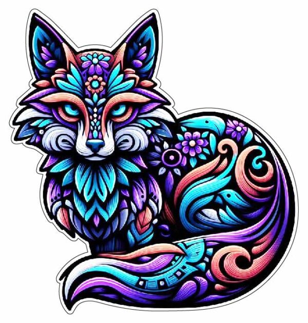 Fantasy Fox Celestial Dream Symbol Enchanted Mandala Spirit Floral Aura Mystical Creature Magical Zen Art Spiritual Animal Tattoo Design vinyl sticker