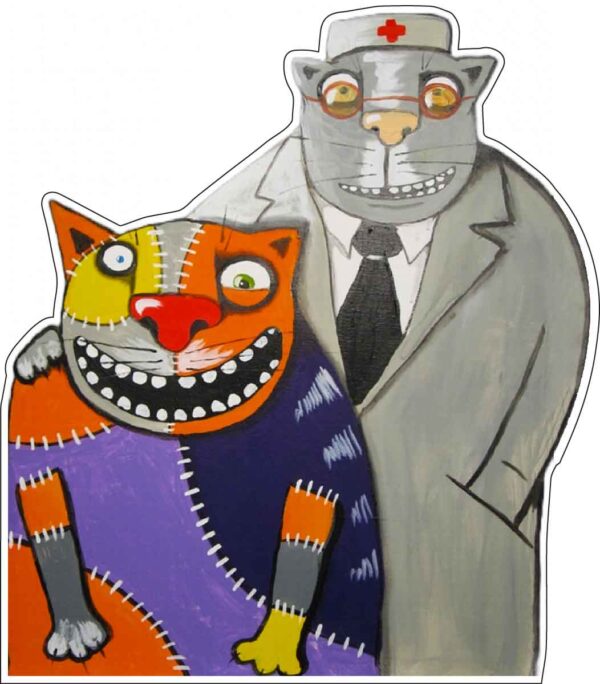 Frankencat And His Doctor Creator Portrait Cat And Frankenstein Fusion Vasya Lozhkin Master Piece Vinyl Sticker
