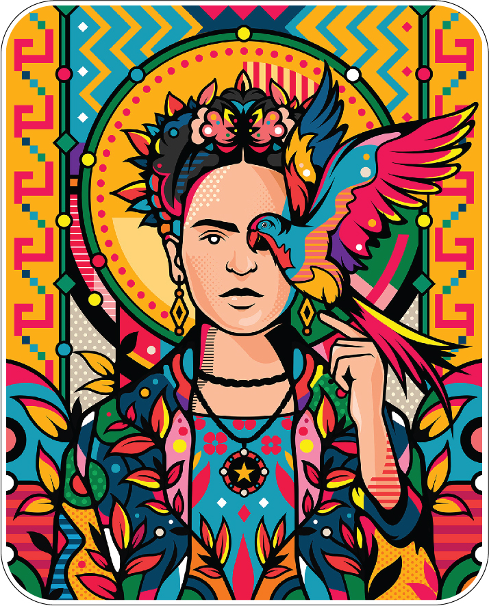 Frida Kahlo With Parrot In Ukrainian Fancy Pop Art Portrait Vinyl Sticker