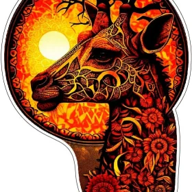 Magical Golden Giraffe Serenade Fractional Mandala Art Vinyl Sticker