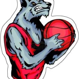 Grinning Grey Wolf With A Basketball Ball Sport Mascot Animals Illustration Vinyl Sticker_1