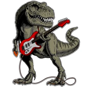 Rock Dinosaur With Red Guitar Cool T-Rex Prehistoric Jurassic Punk Music Band Vinyl Sticker