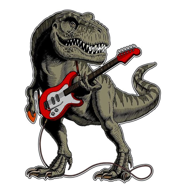 Rock Dinosaur With Red Guitar Cool T-Rex Prehistoric Jurassic Punk Music Band Vinyl Sticker