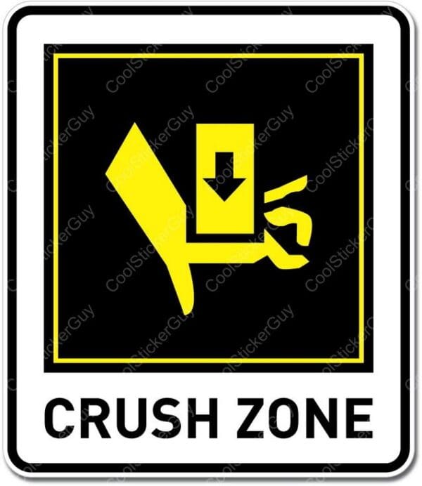 Hand Crush Zone Warning Caution Rectangle Black Sign Sticker