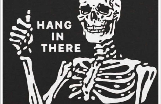 Hang In There It Gets Worse Skeleton Dark Humor Gothic Meme Motivational Skull Art vinyl sticker